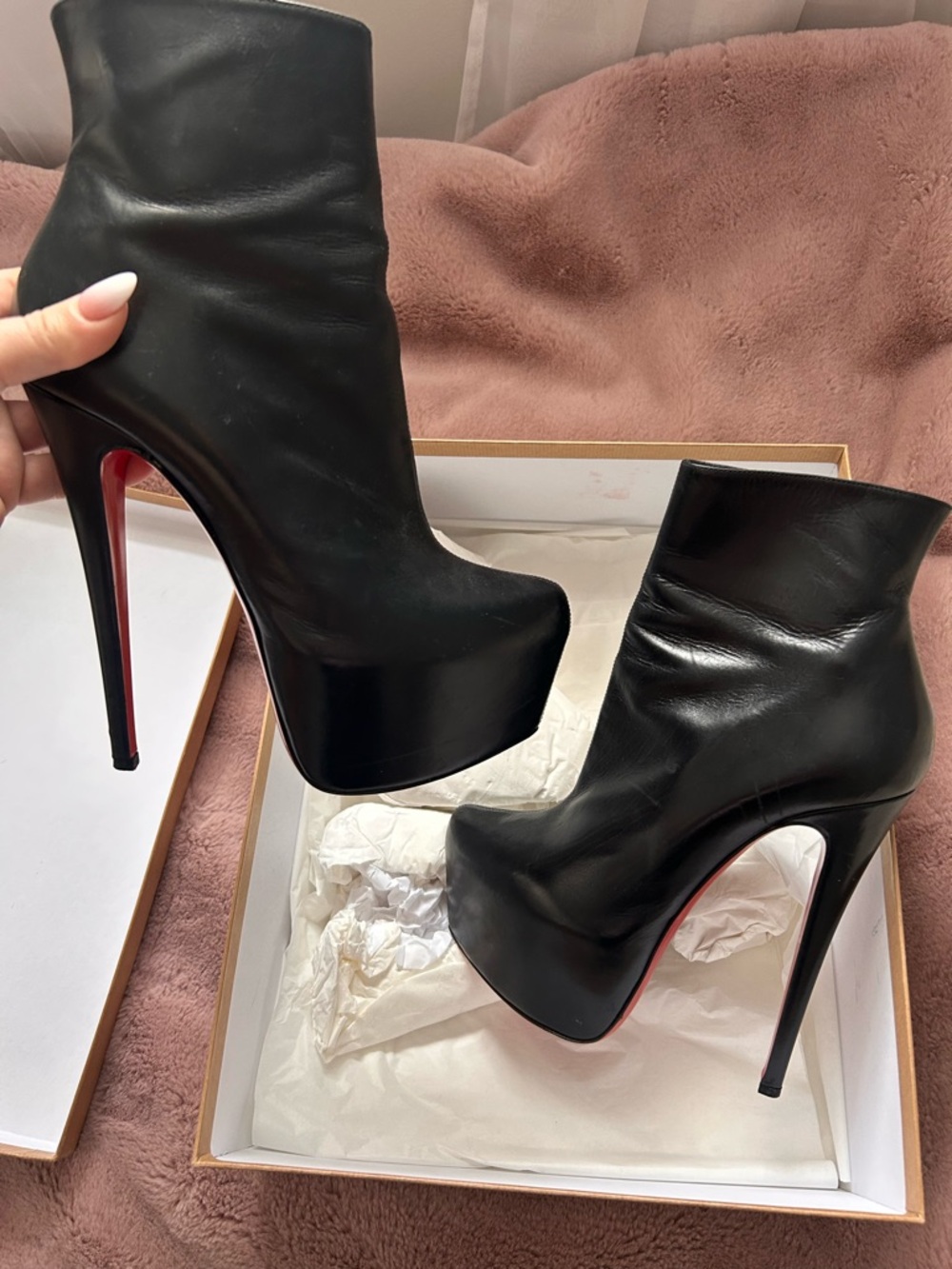 Christian Louboutin Black Leather Platform Ankle Boots